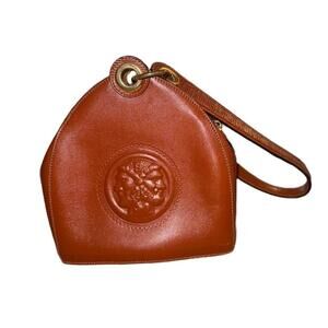 Fendi Womens Shoulder Bag Tan Vintage Janus Textured Leather Rare